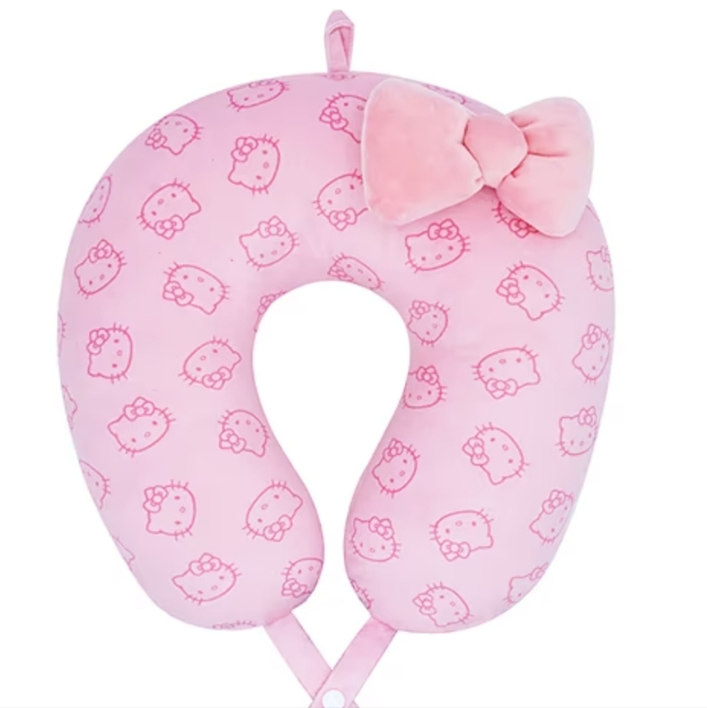 New With Tags Ful Hello Kitty Portable Travel Neck Pillow Pink Heads Kawaii